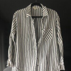 Blue and White Striped Tunic Button Down